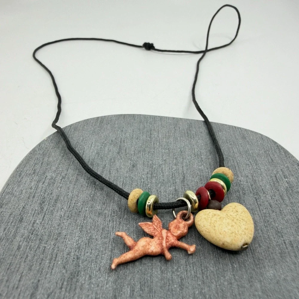 Y2K Romantic Cupid Heart Necklace Bohemian Cord Statement Jewelry Gift Unique